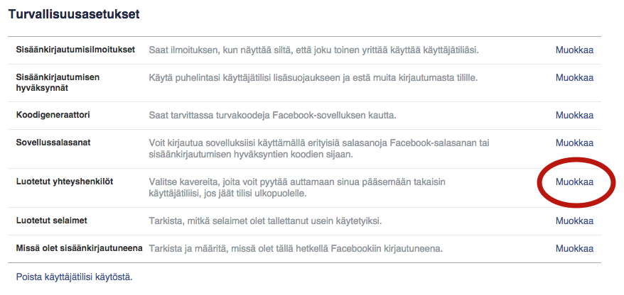 Facebookin turvallisuusasetukset