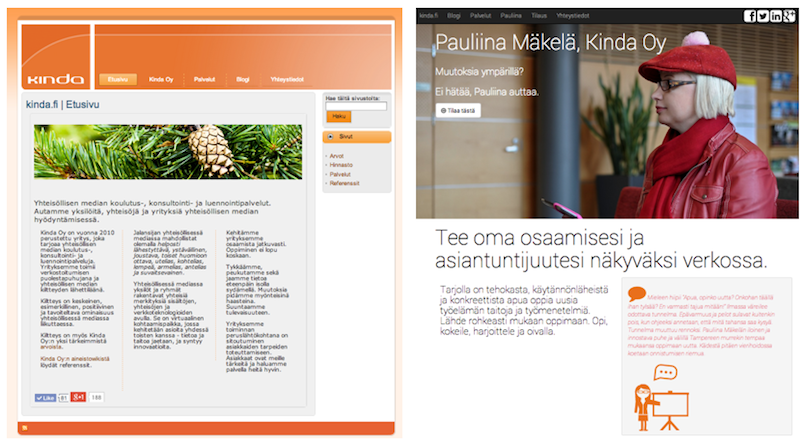 Kuvakaappaus nettisivuista vuodelta 2012 ja 2014