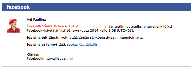 Facebookin turvallisuusilmoitus